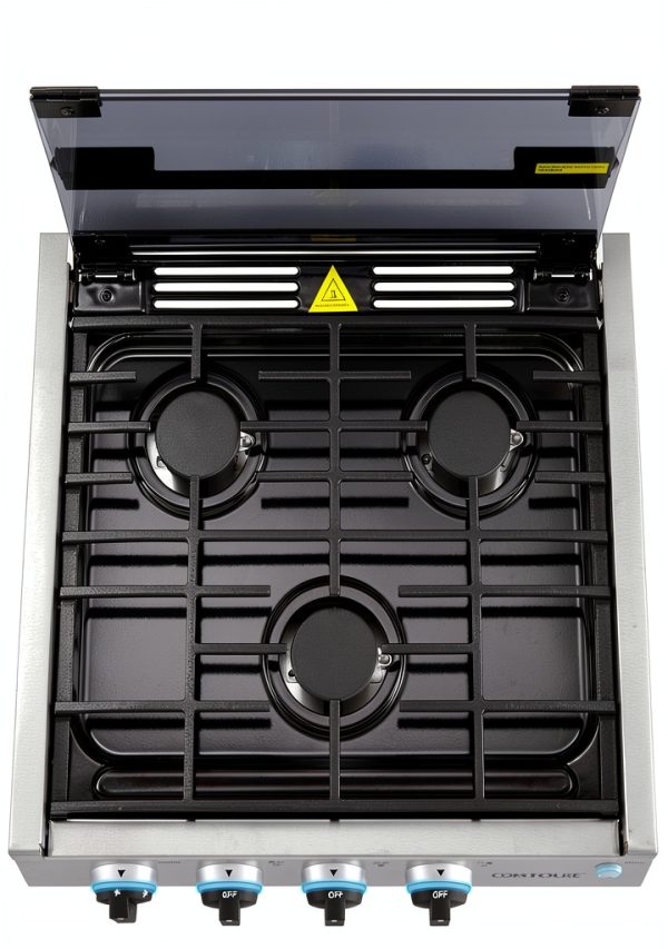 CONTOURE 3-Burner Gas Cooktop Black with LED Knobs 6500/8000 BTU-6