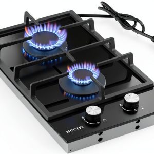 12 inch gas cooktop MOCIFI ZR122-25CM Black Dual Burner Drop‑In-0