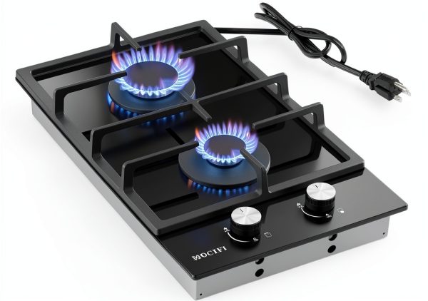 12 inch gas cooktop MOCIFI ZR122-25CM Black Dual Burner Drop‑In-0